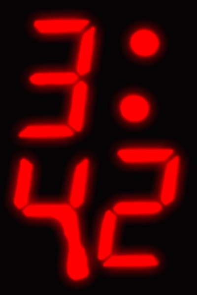 The alarm goes off at six